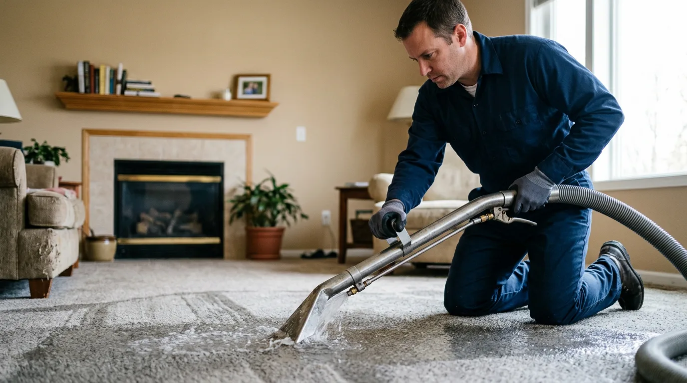 Water damage restoration technician working near South Kent, CT